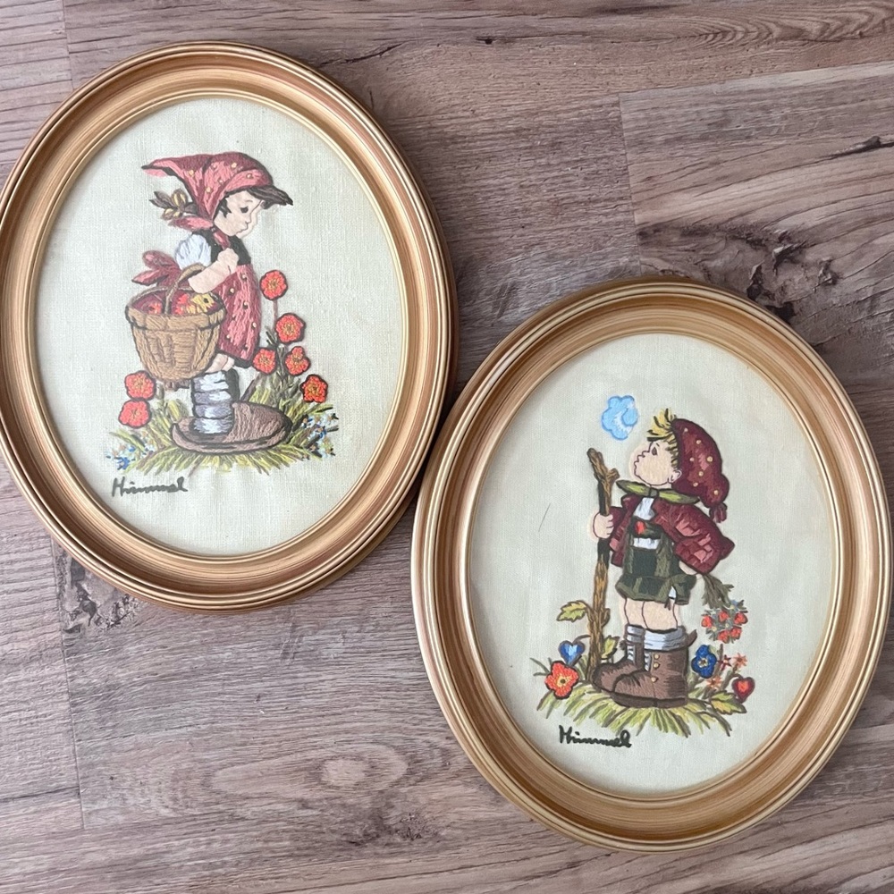 Set of two Hummel Embroidered framed art